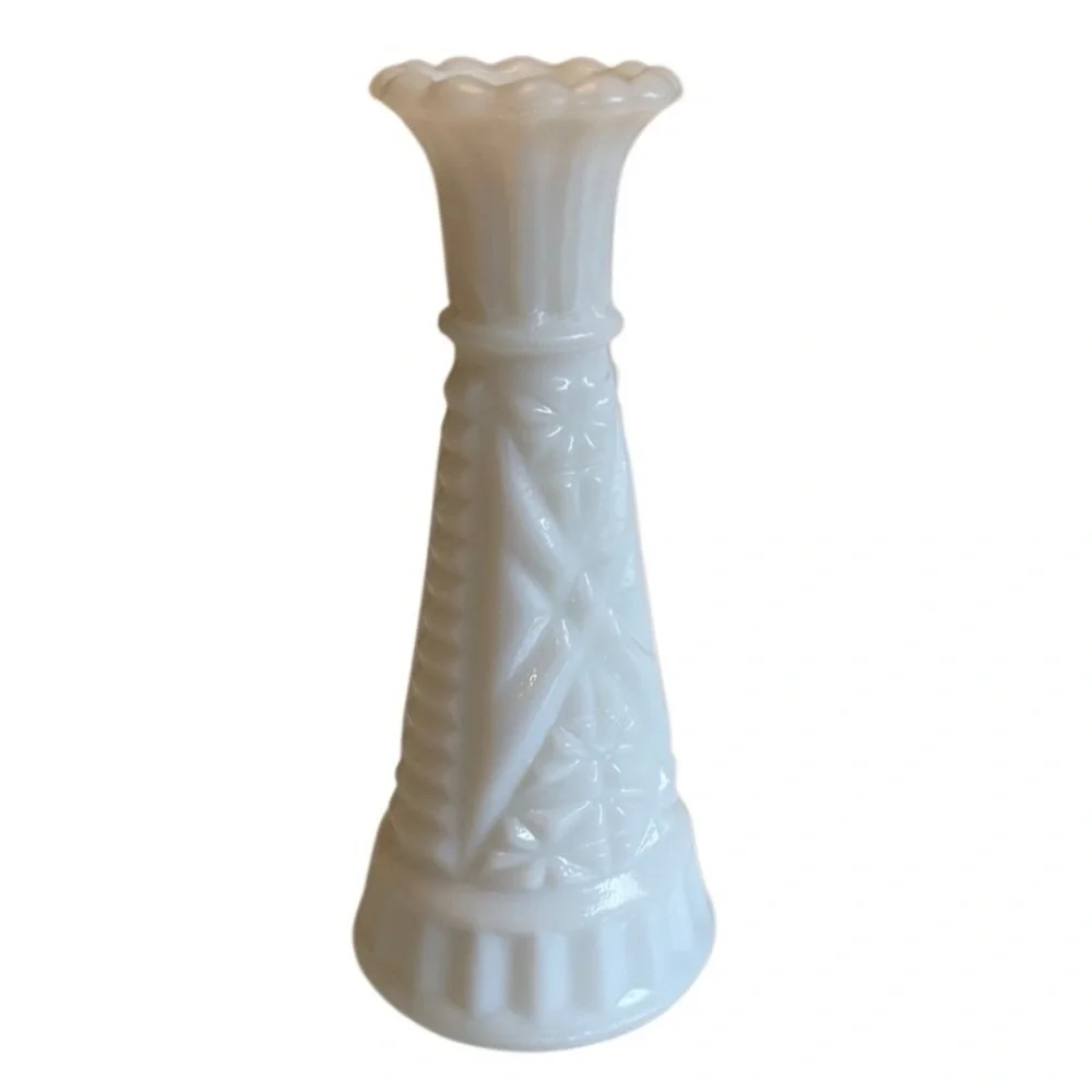 Small Milk Glass Vase - Anchor Hocking “stars and bars” collection